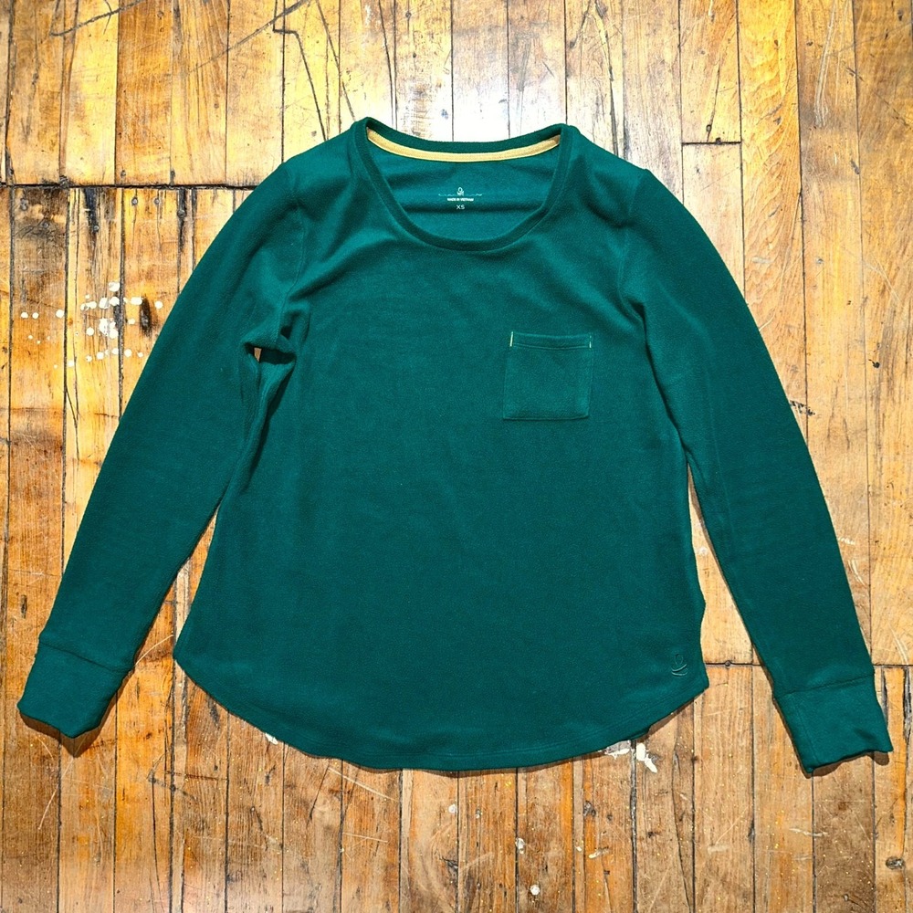 Cuddl Duds T-Shirt Womens XS Green Solid Long‎ Sleeve Crew Neck Pullover Stretch